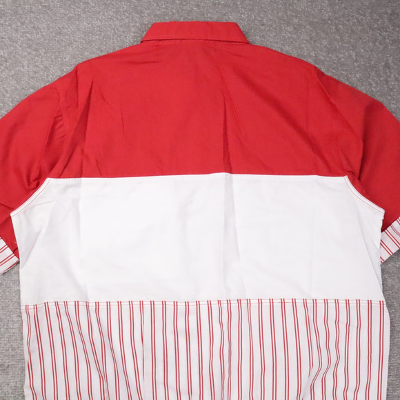 VTG 80s 90s Award Deadstock Large Red White Striped Short Sleeve Collared Shirt - Picture 9 of 9